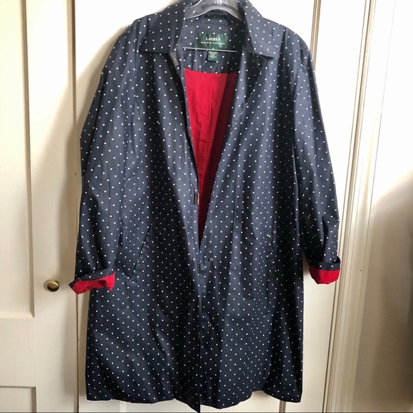 Lauren Ralph Lauren Navy Polka Dot Rain Coat - Picture 3 of 13